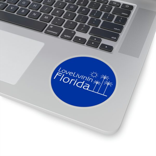 Love Livin In Florida Palm Trees or Surfboard Kiss-Cut Stickers. Solid or transparent, up to 6"X6" round.