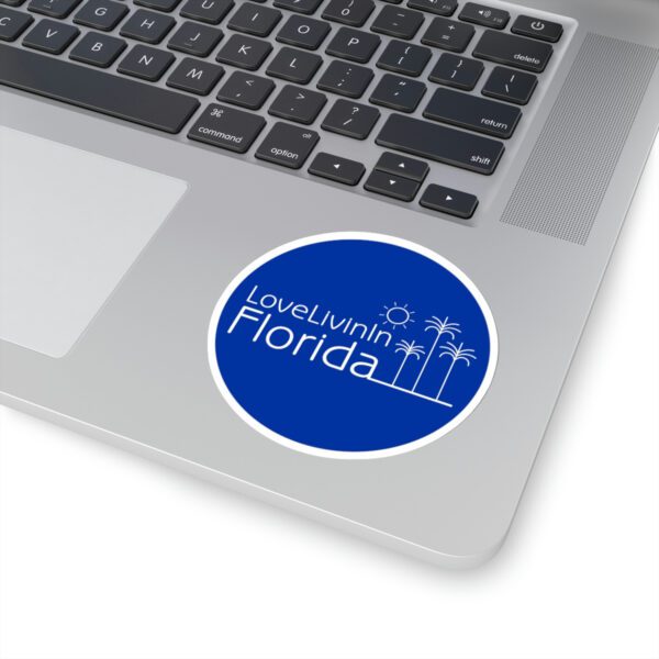 Love Livin In Florida Palm Trees or Surfboard Kiss-Cut Stickers. Solid or transparent, up to 6"X6" round.