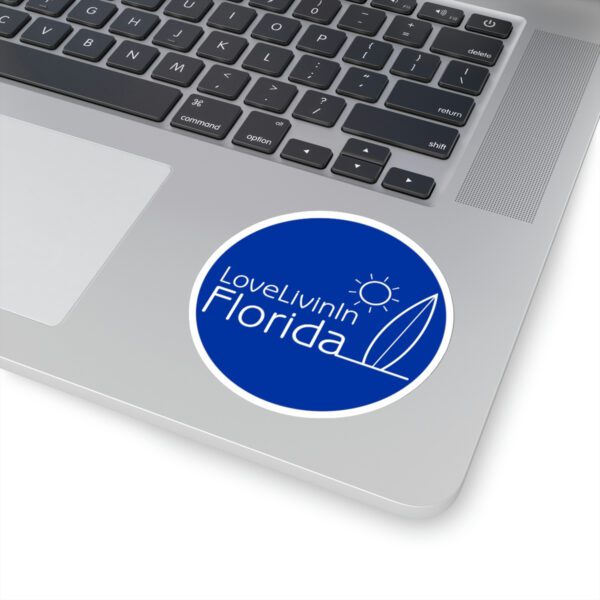 Love Livin In Florida Palm Trees or Surfboard Kiss-Cut Stickers. Solid or transparent, up to 6"X6" round.