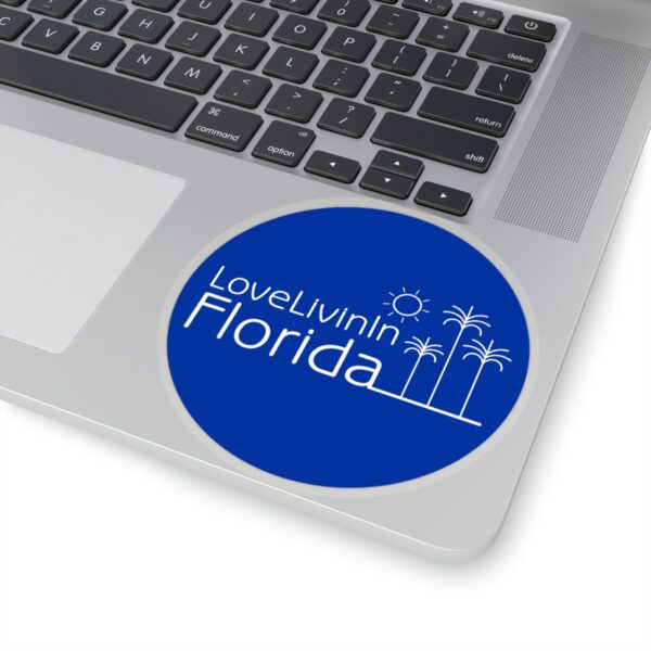 Love Livin In Florida Palm Trees or Surfboard Kiss-Cut Stickers. Solid or transparent, up to 6"X6" round.