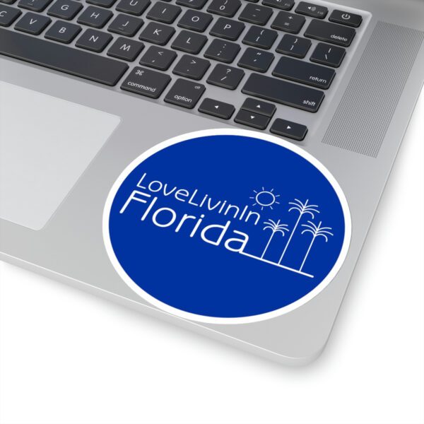 Love Livin In Florida Palm Trees or Surfboard Kiss-Cut Stickers. Solid or transparent, up to 6"X6" round.