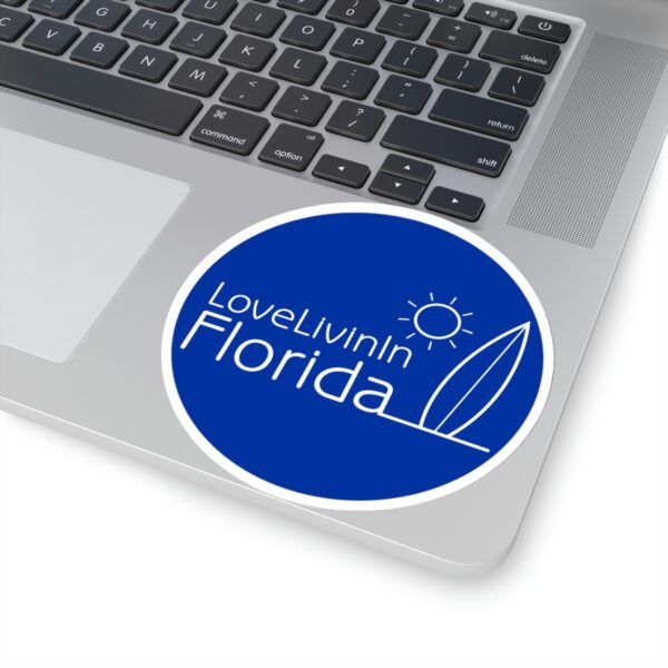 Love Livin In Florida Palm Trees or Surfboard Kiss-Cut Stickers. Solid or transparent, up to 6"X6" round.