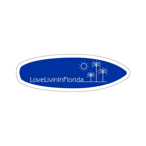 Love Livin In Florida Surfboard Shape Kiss-Cut Stickers. Solid or transparent, up to 6" width.