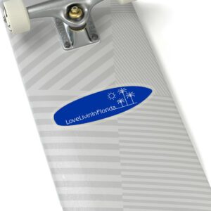 Love Livin In Florida Surfboard Shape Kiss-Cut Stickers. Solid or transparent, up to 6" width.