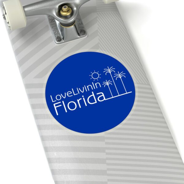 Love Livin In Florida Palm Trees or Surfboard Kiss-Cut Stickers. Solid or transparent, up to 6"X6" round.